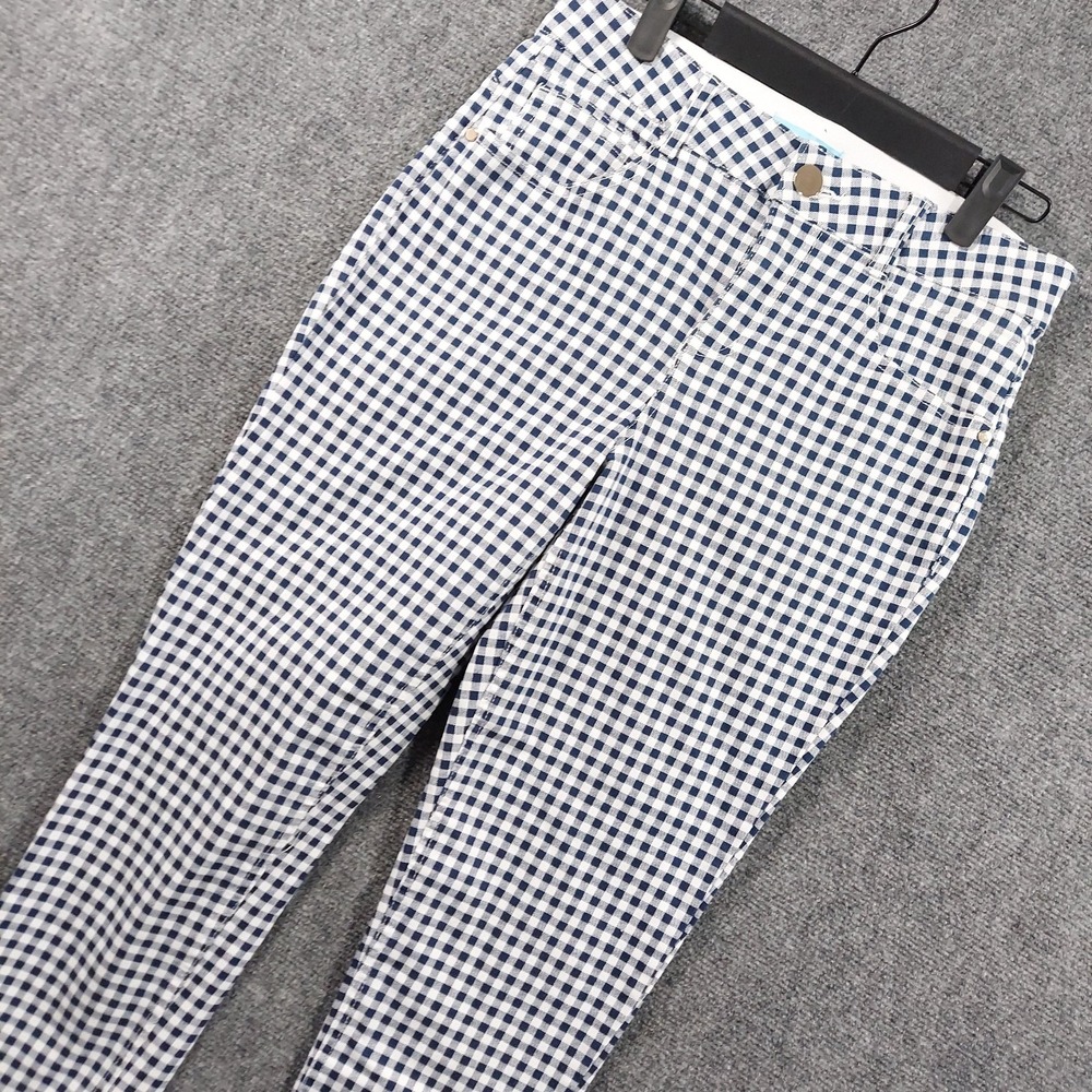 Draper James RSVP Pants Womens 8 Blue Gingham Check Twill Slim Ankle Stretch
